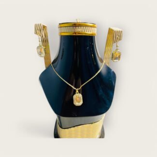 Sleek Golden Champaign Zircon Stone & Gold Chain Necklace Set with Adjustable Tops pair