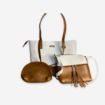 Posh White And Brown Tote 3 Piece Ladies Bag