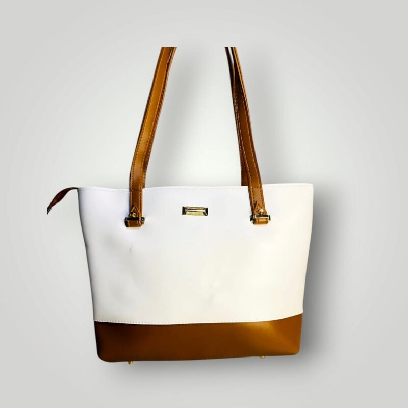 Posh White And Brown Tote 3 Piece Ladies Bag