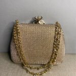 Bridal Giltter Bag With Golden Chain