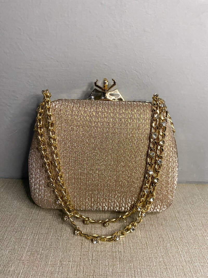 Bridal Giltter Bag With Golden Chain