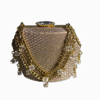 Bridal Giltter Bag With Golden Chain & Beads