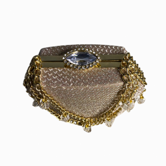 Bridal Giltter Bag With Golden Chain & Beads