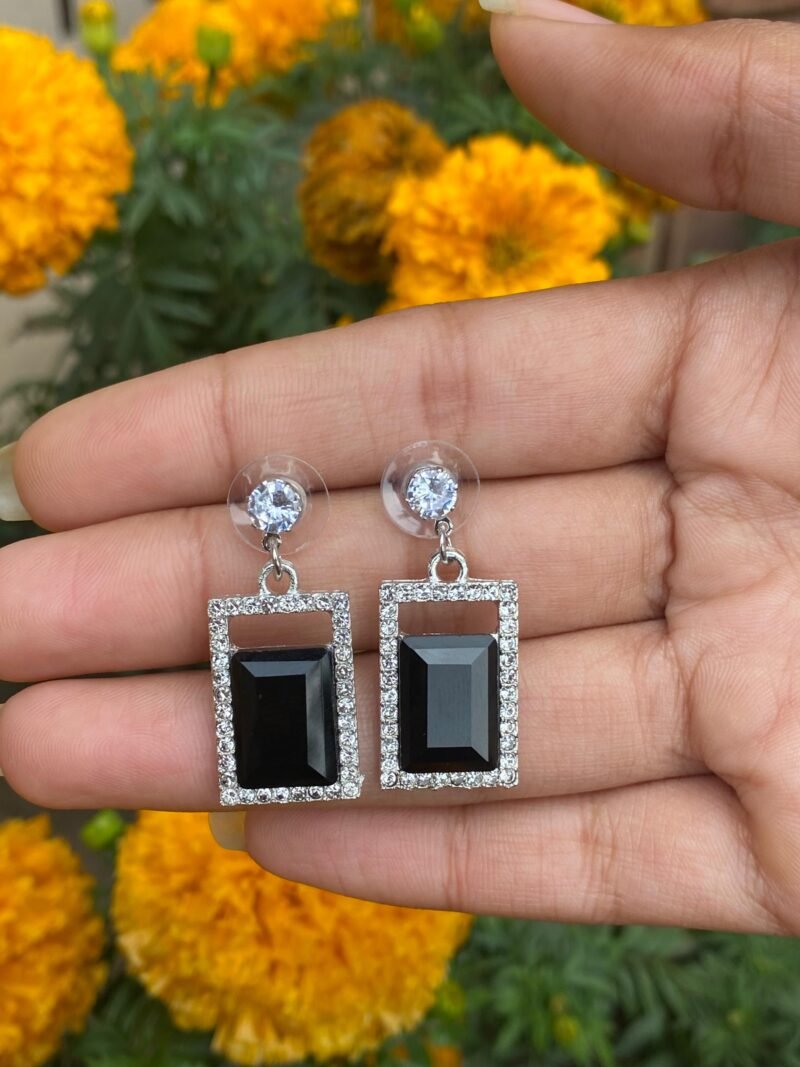 Striking rectangular Black Gemstone Necklace with Earrings & Studs Jewelry