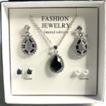Elegant Antique Zircon Silver Necklace, Earrings & Stud Jewelry