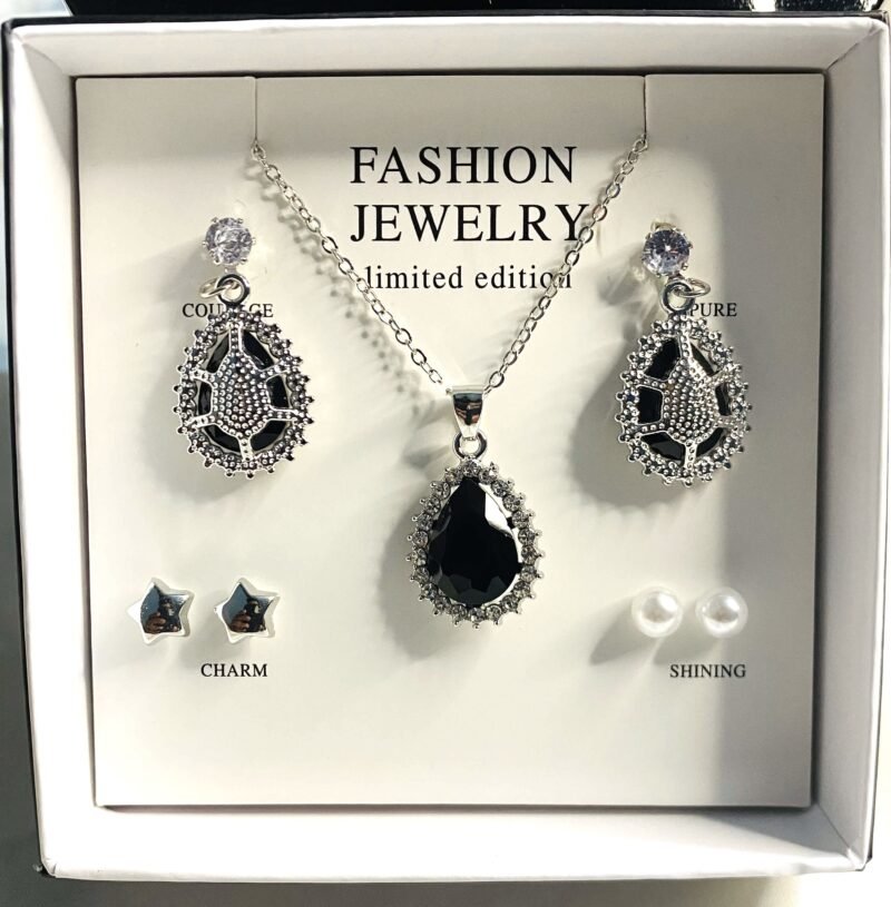 Elegant Antique Zircon Silver Necklace, Earrings & Stud Jewelry