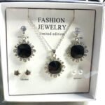 Exclusive Zircon Black & Silver Round Stone Set - Necklace, Earrings & Stud Jewelry