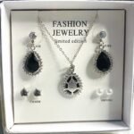 Limited Edition Zircon Black & Silver Jewelry Set - Necklace, Earrings & Studs Jewelry